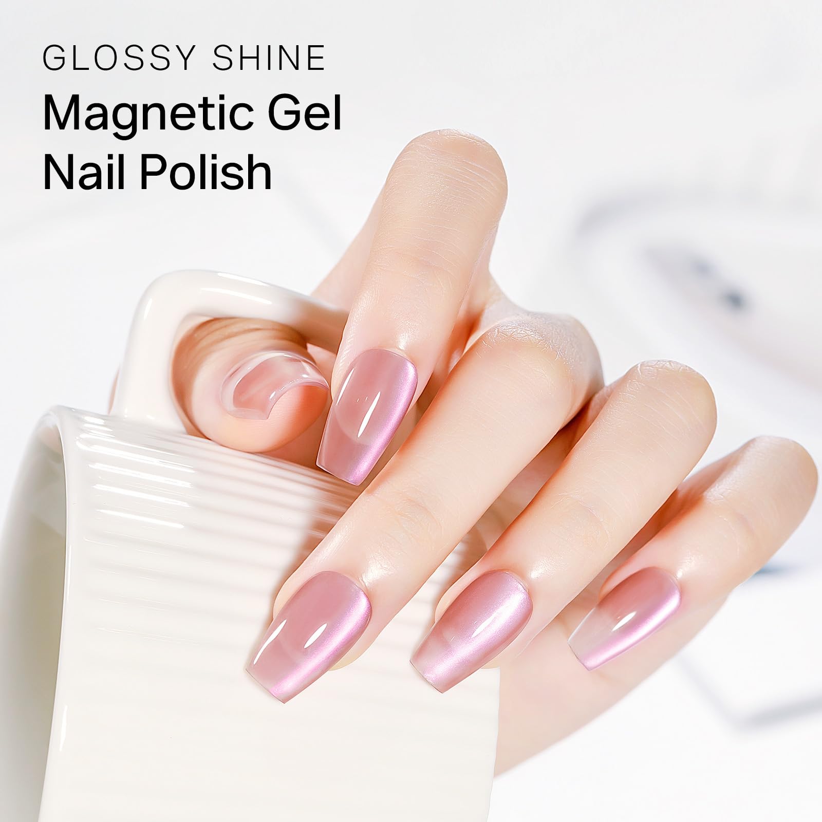 MIZHSE Cat Eye Gel Nail Polish Set – 8 Pink Translucent Colors with Magnet Stick (Soak-Off) for Home DIY