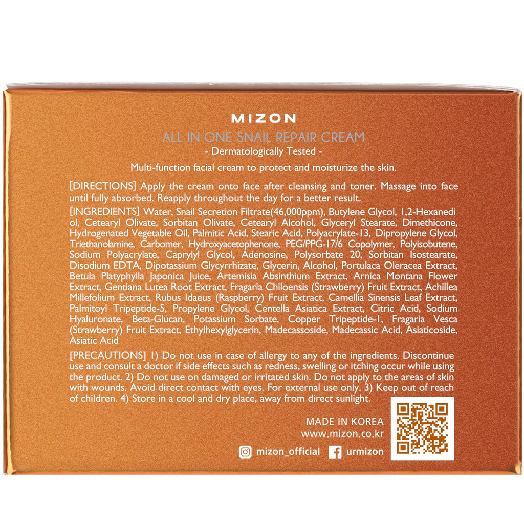 MIZON All-in-One Snail Repair Cream | Hydrating Korean Moisturizer with Snail Mucin & 12 Extracts (Travel Size 1.18 oz)