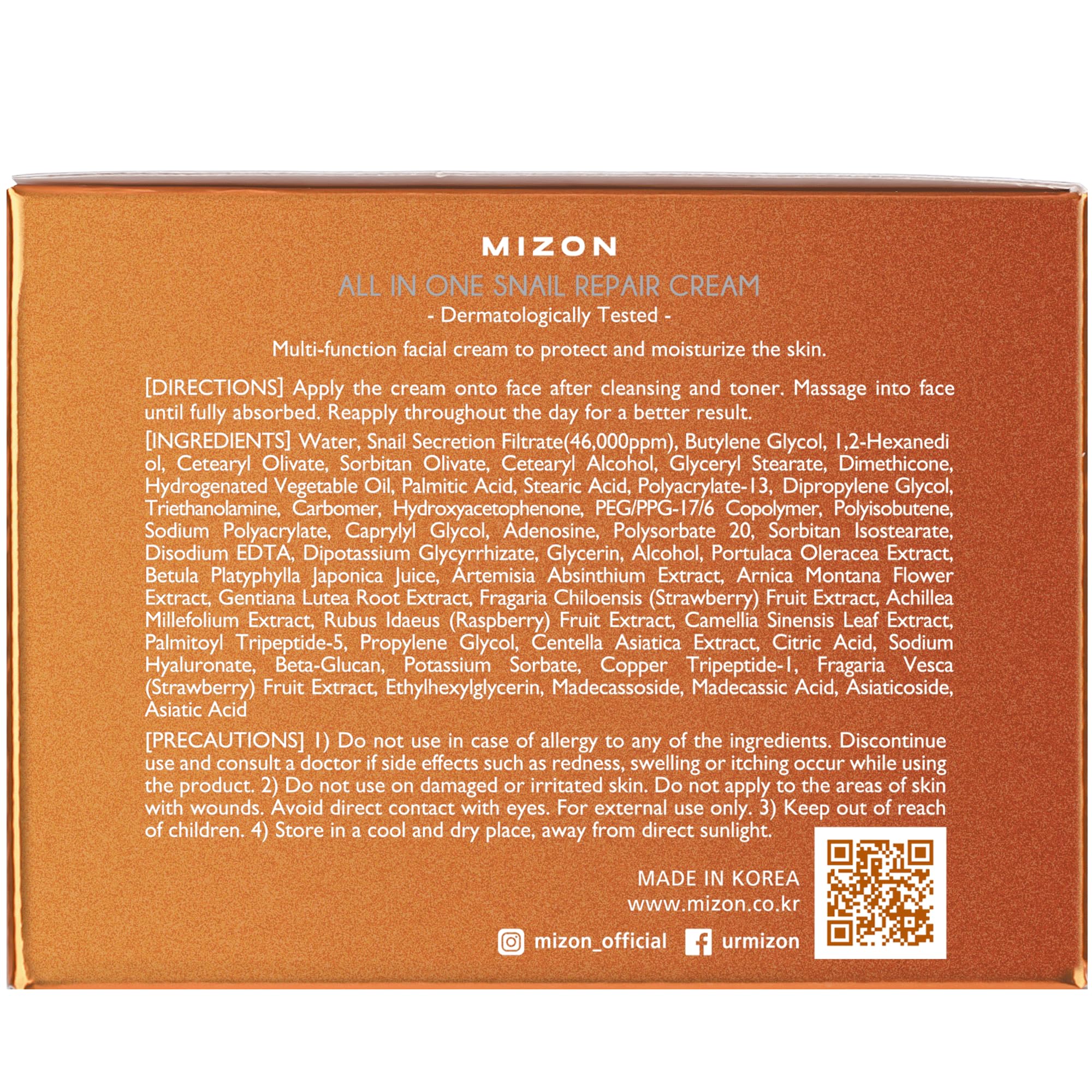 MIZON All-in-One Snail Repair Cream | Hydrating Korean Moisturizer with Snail Mucin & 12 Extracts (Travel Size 1.18 oz)