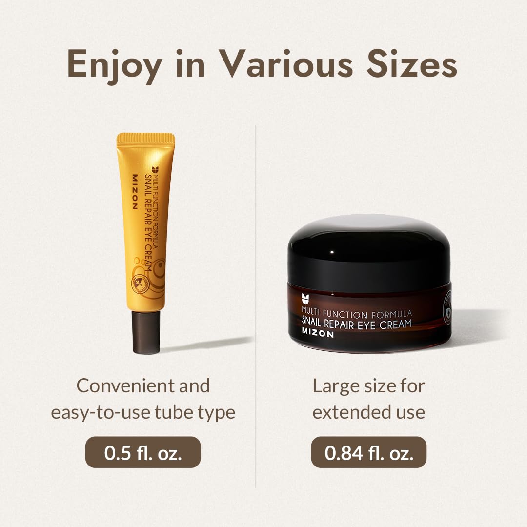 MIZON Snail Line Snail Repair Eye Cream – Hydrating Korean Skincare for Delicate Under-Eye Skin (0.84 oz)