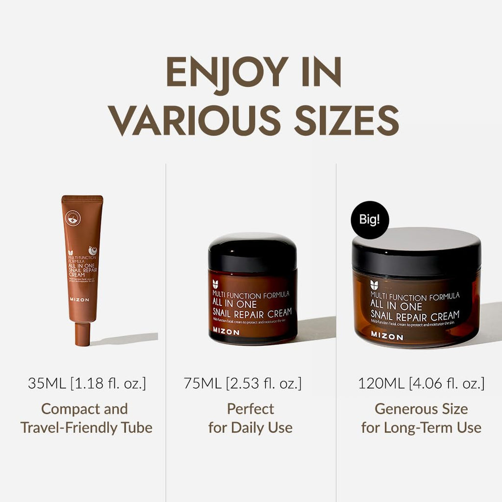 MIZON AllinOne Snail Repair Cream – Hydrating Korean Moisturizer with 40000 ppm Snail Mucin & 12 Natural Extracts