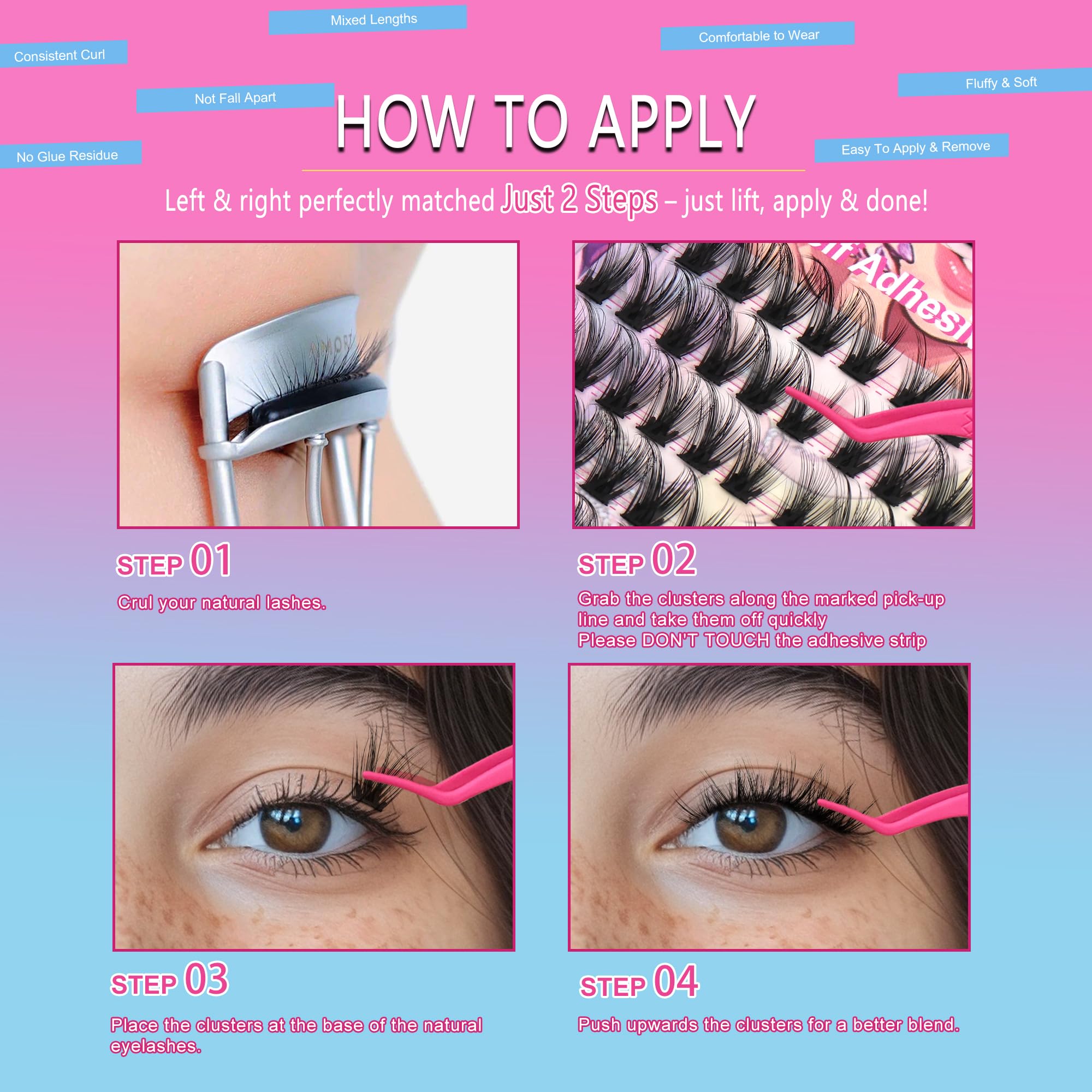 MJJOMAY JoMay Self-Adhesive Eyelashes – Glueless, Pre-Glued Kit, 48pcs, 10–16mm, D Curl for Beginners