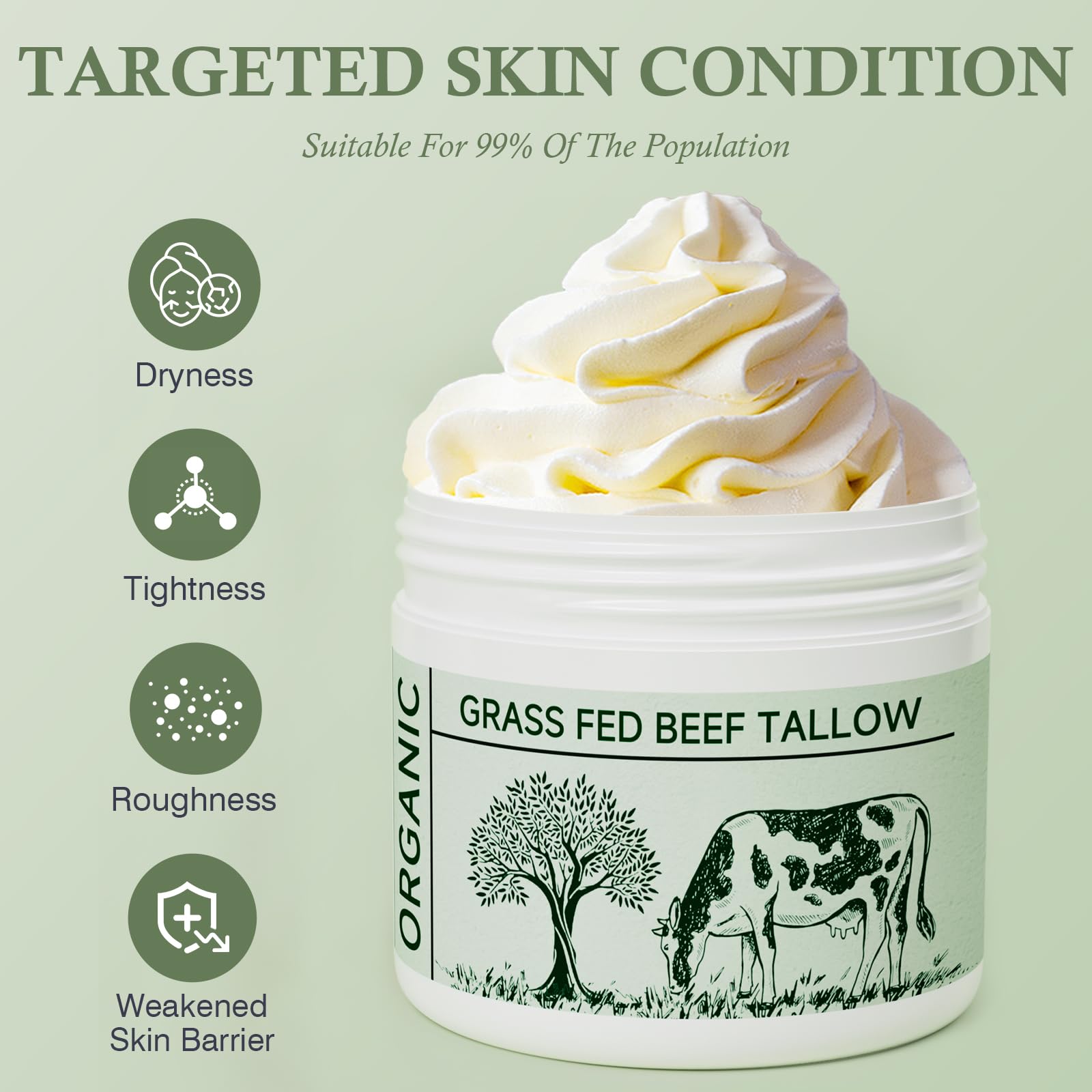 MKzea Beef Tallow Whipped Moisturizer – Unscented, Grass-Fed, 2-Pack