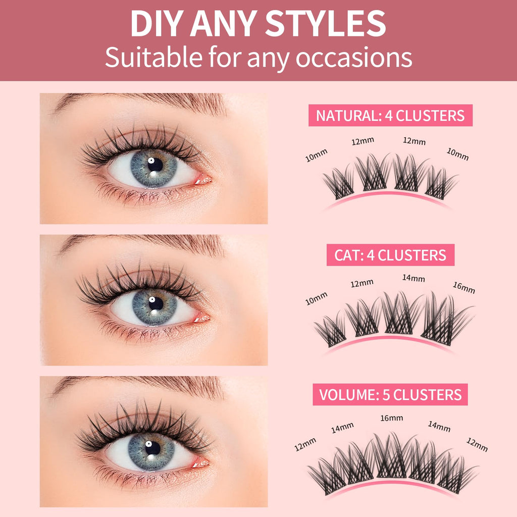 MLEN DIARY DIY Eyelash Extension Kit – 114 Pcs, 10–16mm Manga Clusters, Lash Bond & Remover