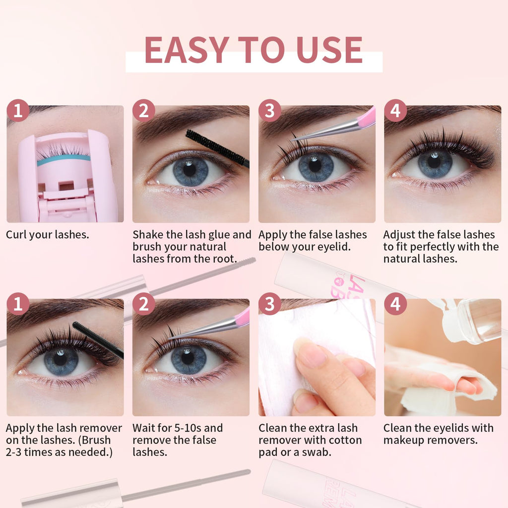 MLEN DIARY DIY Eyelash Extension Kit – 114 Pcs, 10–16mm Manga Clusters, Lash Bond & Remover