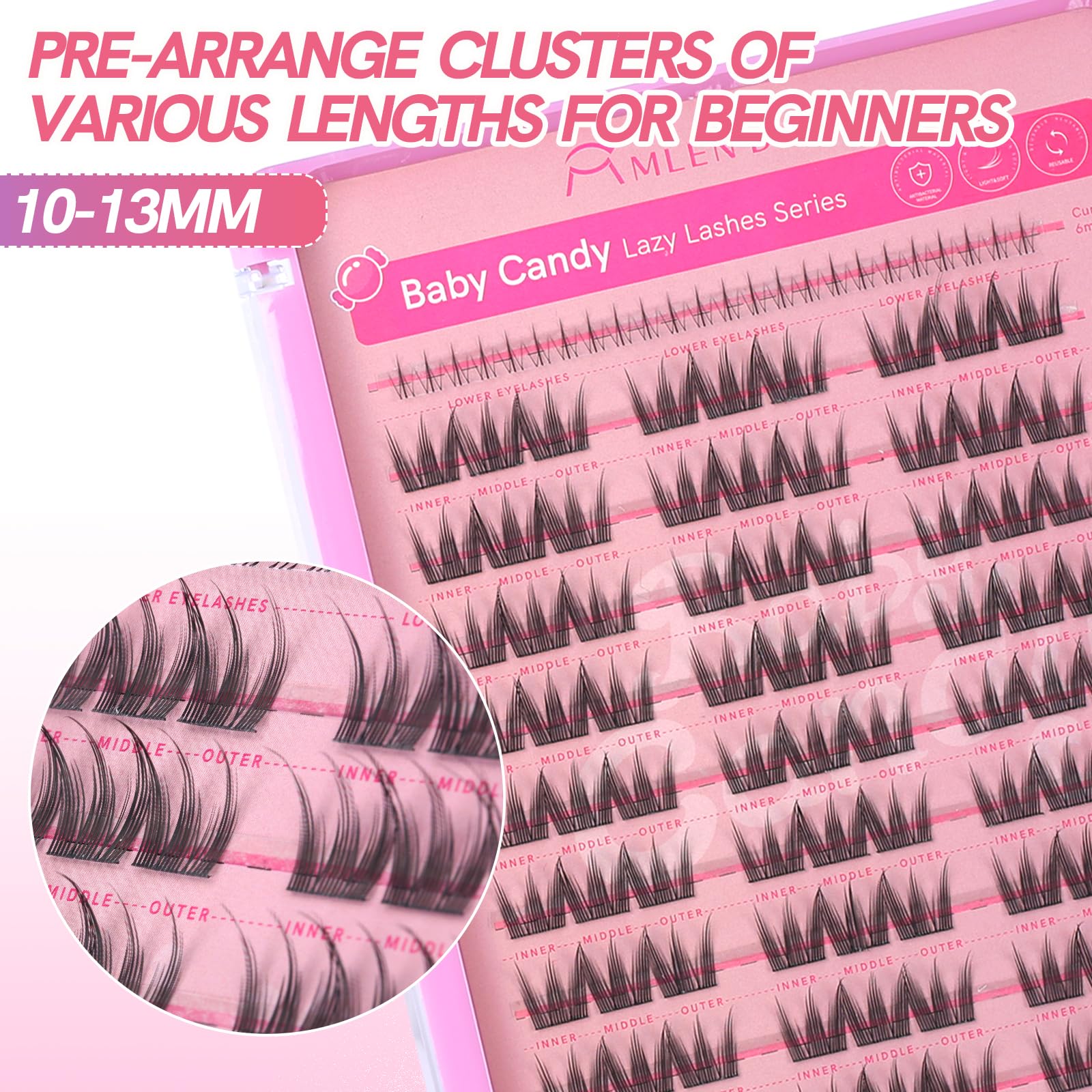 MLEN DIARY Natural C Curl Lash Clusters 10-13mm | 105pcs Wispy Candy Baby Kit
