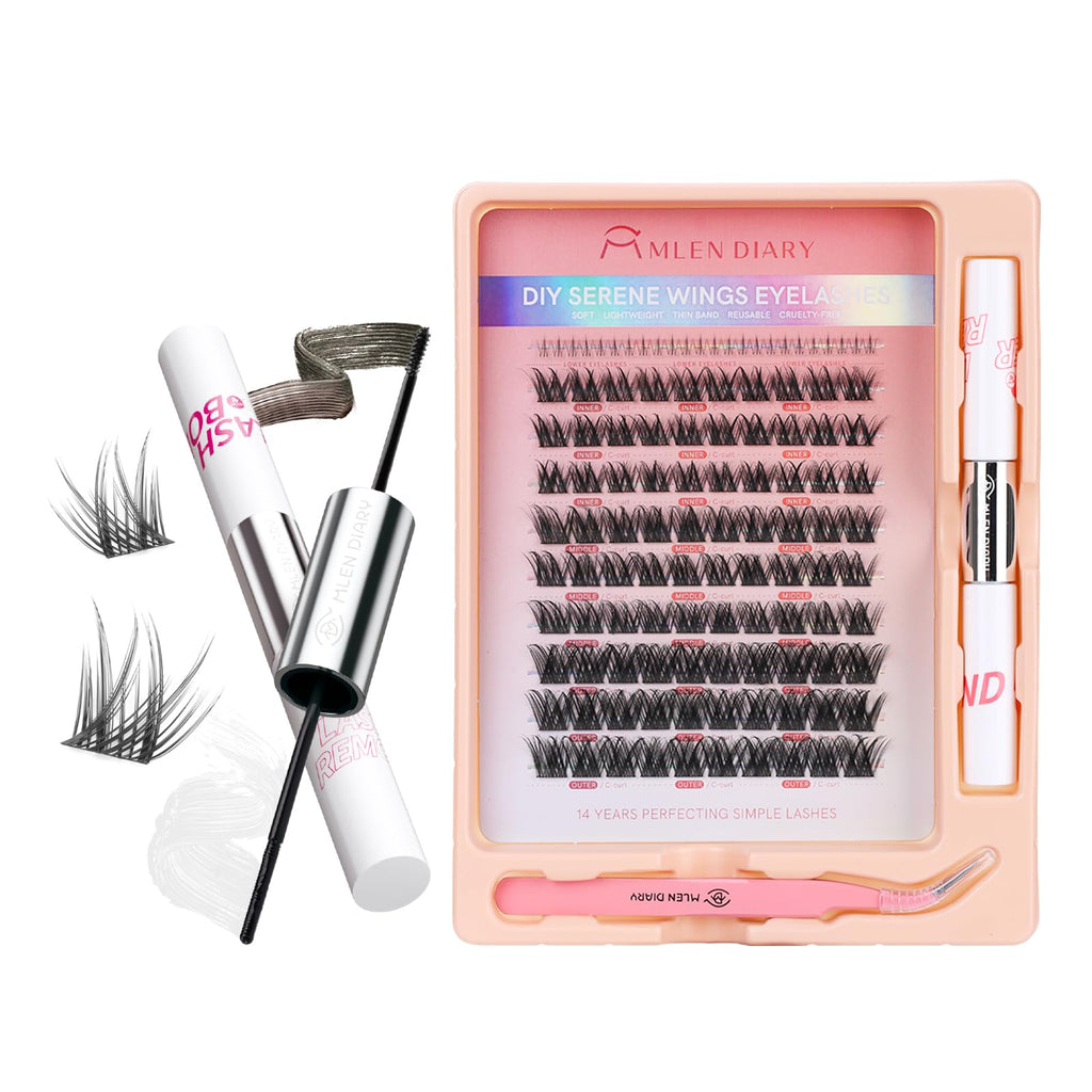 MLEN DIARY DIY Eyelash Extension Kit – 114 Pcs, 10–16mm Manga Clusters, Lash Bond & Remover