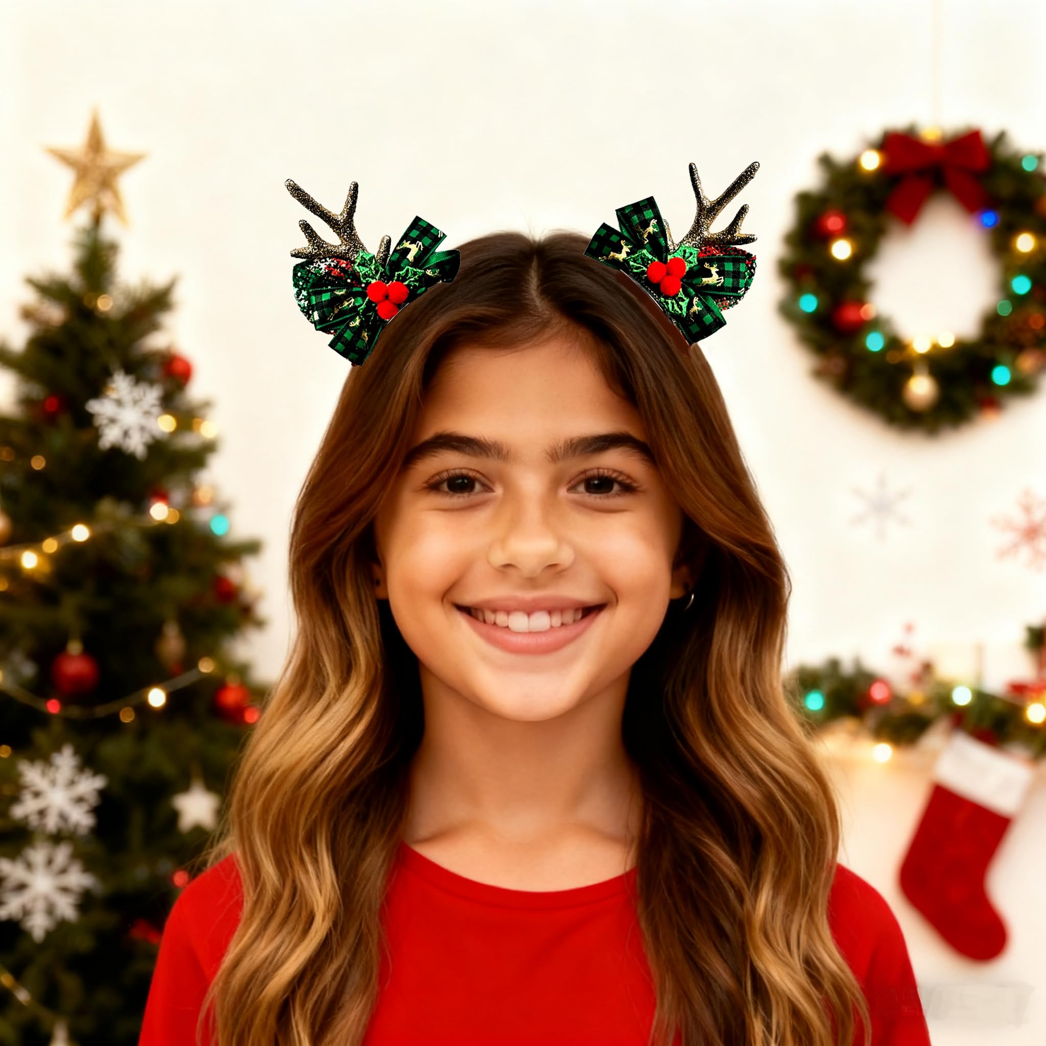 MMBALLON 2 Pairs Gold Reindeer Hair Clips – Xmas Party Accessories for Girls