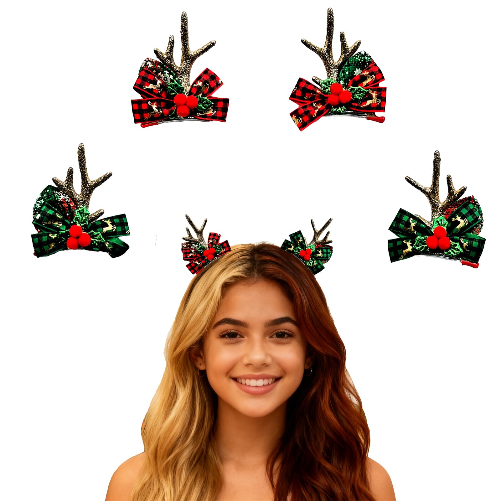 MMBALLON 2 Pairs Gold Reindeer Hair Clips – Xmas Party Accessories for Girls