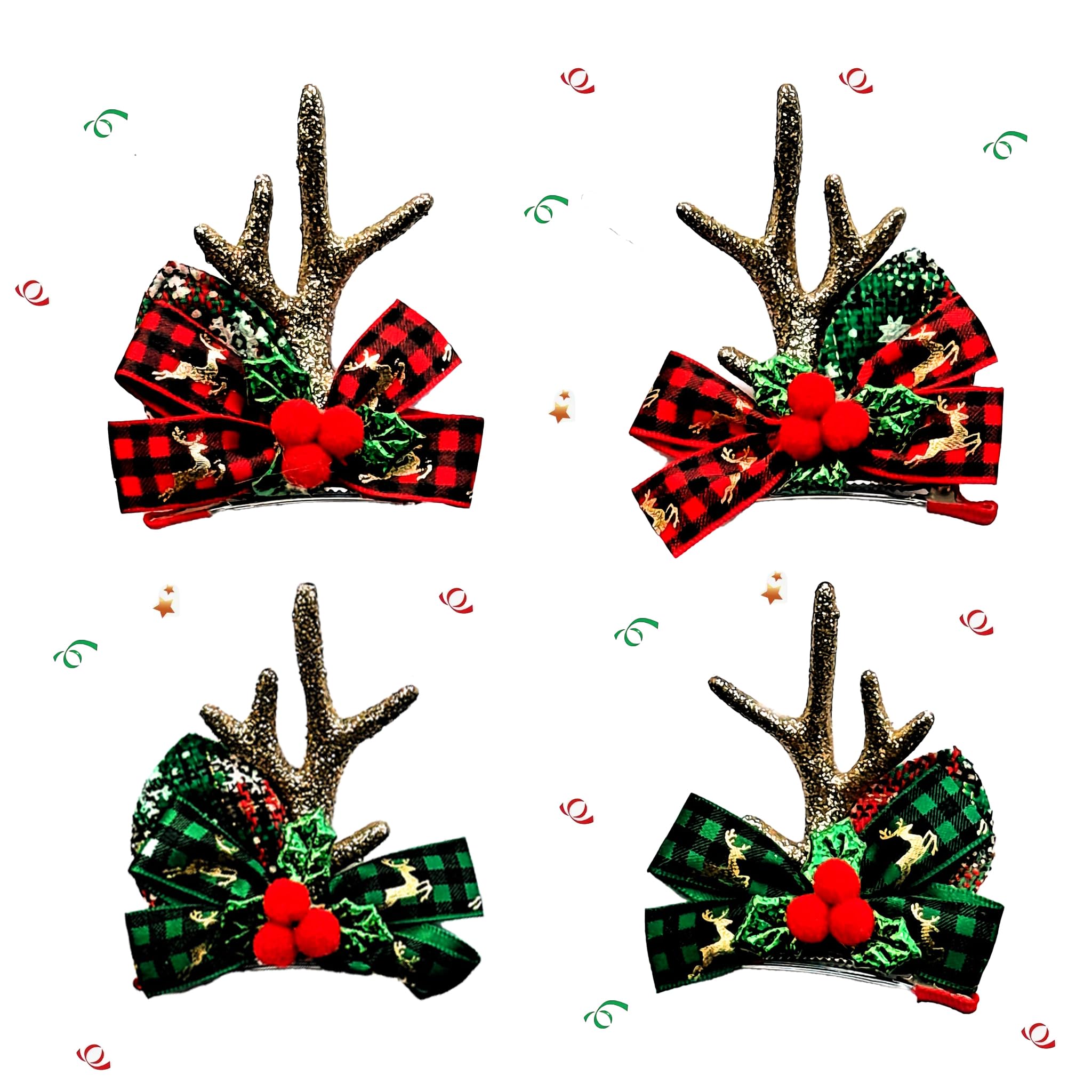 MMBALLON 2 Pairs Gold Reindeer Hair Clips – Xmas Party Accessories for Girls