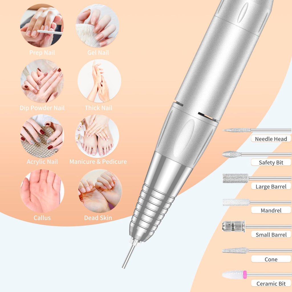 MOCOWIND Portable Nail Drill 35000 RPM – Rechargeable Cordless E-File for Manicure & Pedicure