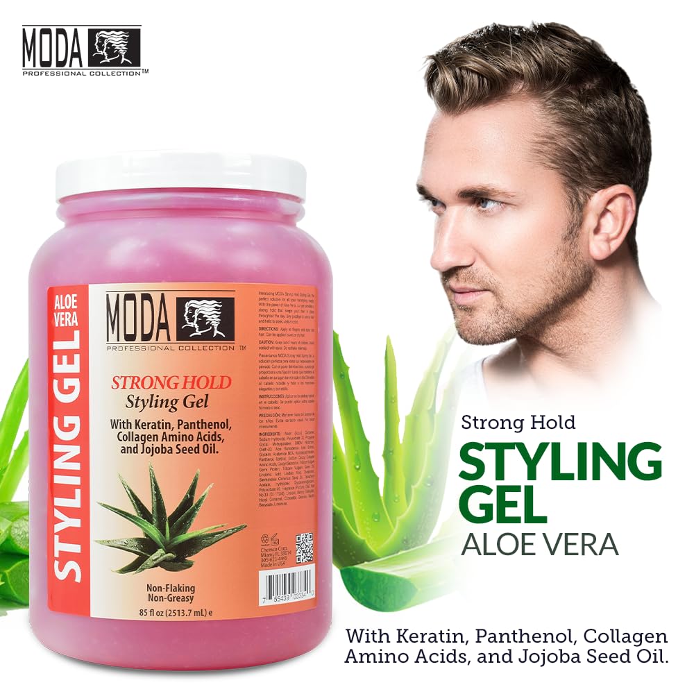 MODA Strong Hold Styling Gel – Maximum Hold for All Hair Types | Nourishing Glycerin, Keratin, Panthenol, Collagen & Vitamin E – 85 oz