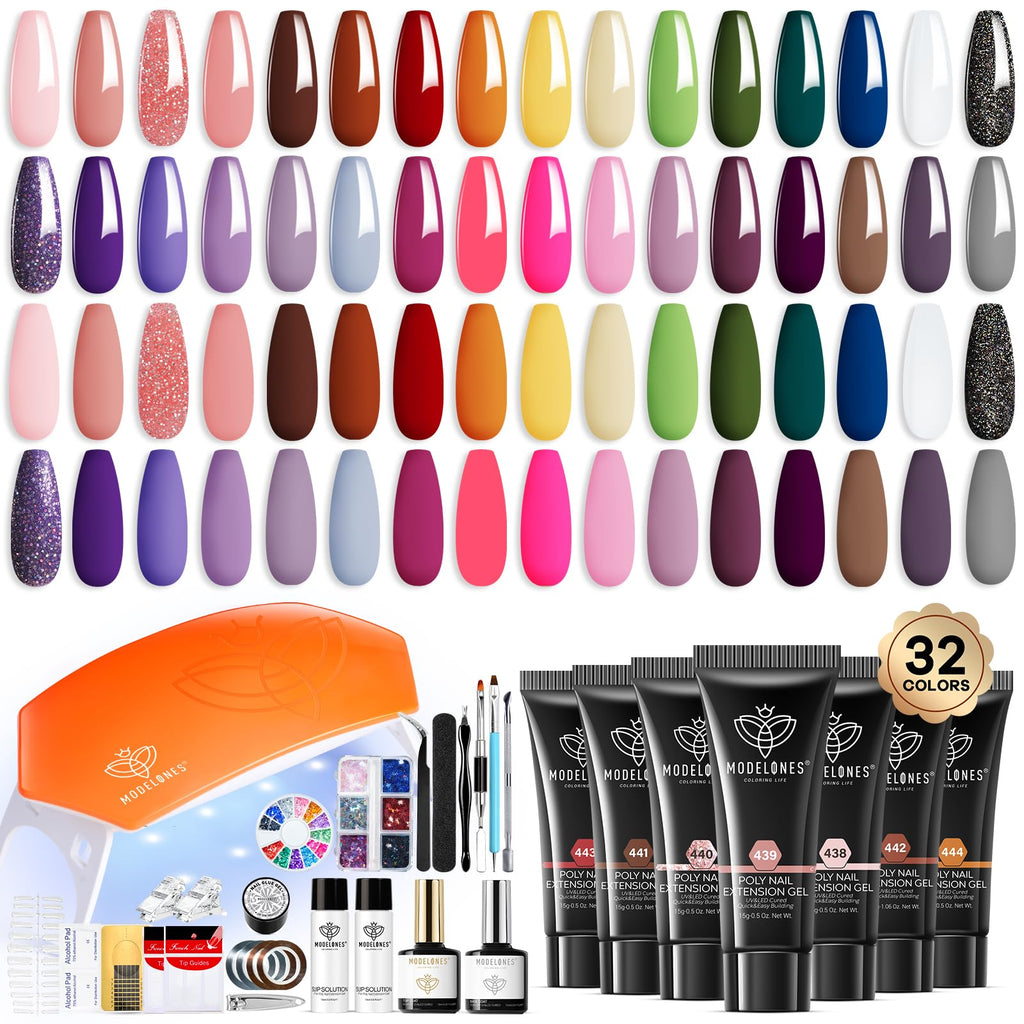 Modelones 133pcs Poly Extension Gel Nail Kit – All-Season Colors, 8W Lamp & Tools