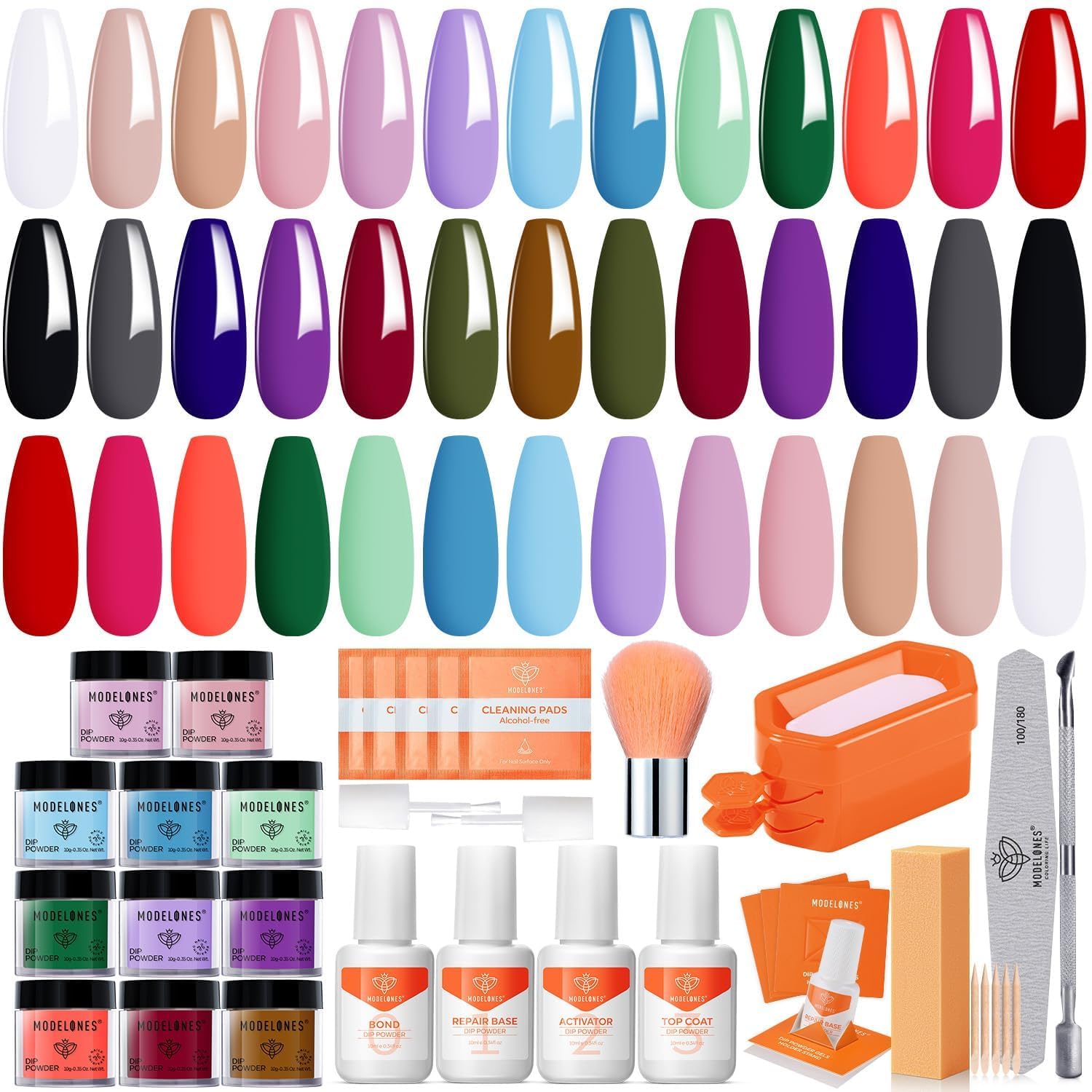 Modelones 20 Colors Dip Powder Nail Kit – DIY Manicure Starter Set with Bond/Base/Activator/Top Coat