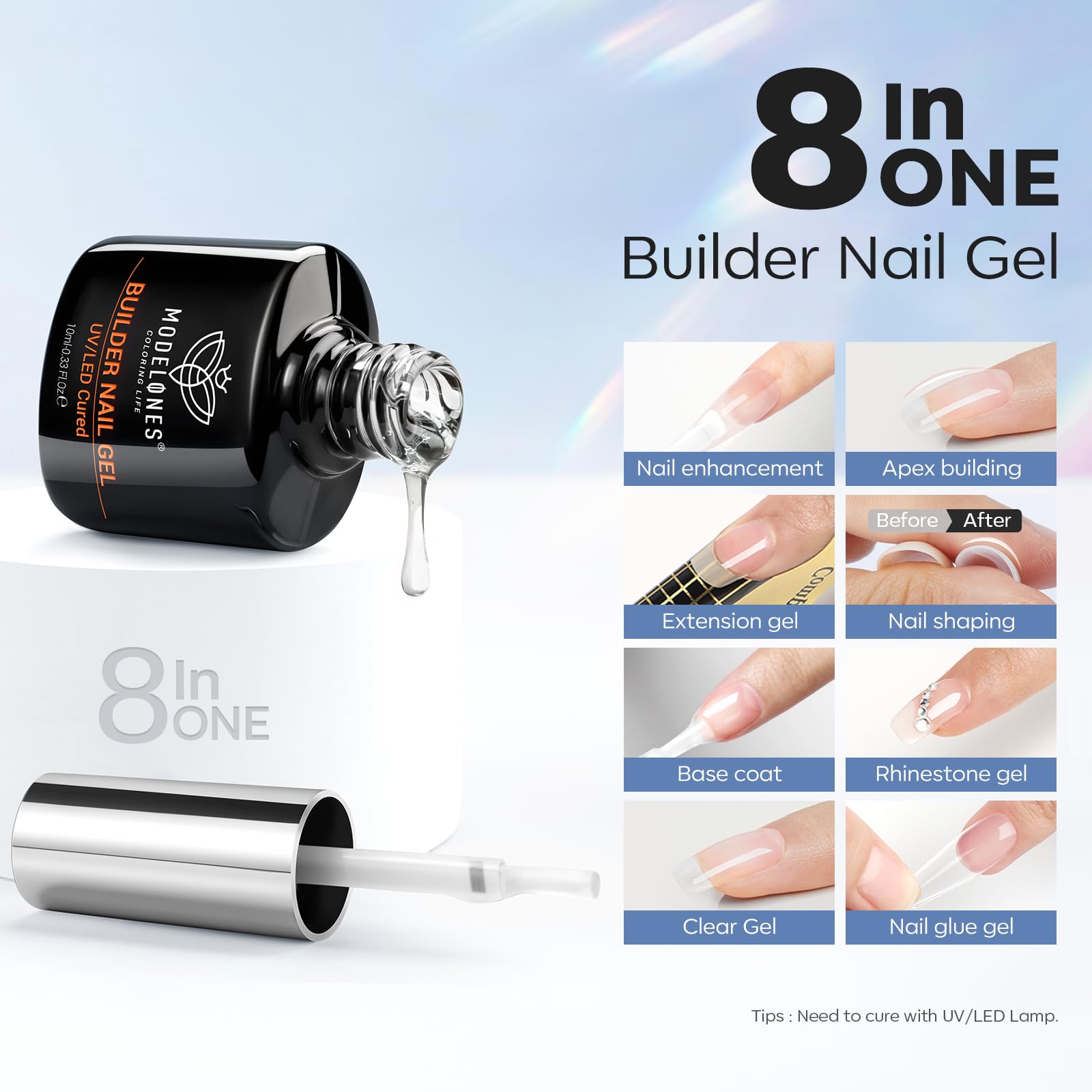 Modelones Nail Dehydrator, Primer & Builder Gel Kit – 3Pcs for Stronger, Lasting Nail Enhancements