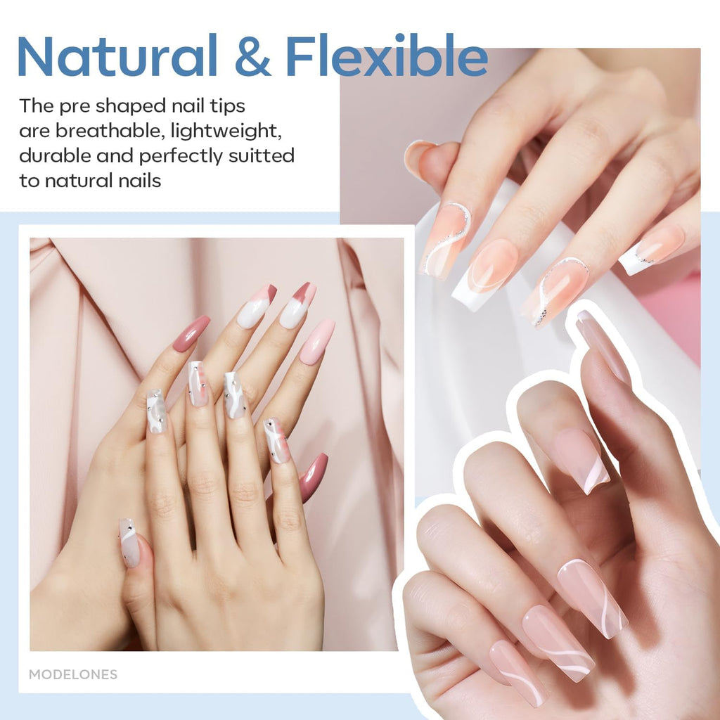 Modelones X Nail Gel Kit – 500pcs Square Tips, 9-in-1 Glue Gel, Portable UV Lamp, Home Gel Manicure Kit