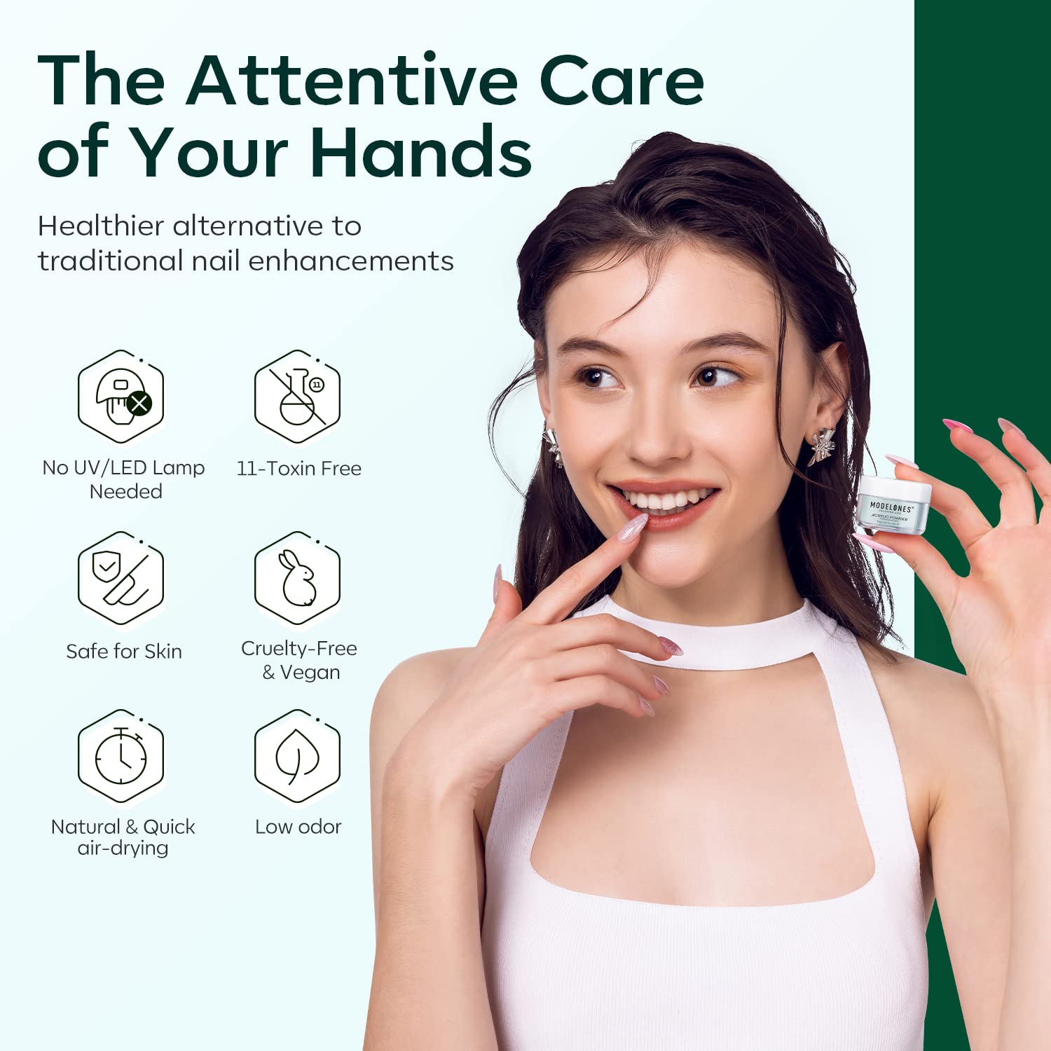 Modelones Acrylic Powder Kit — 6 Spring Colors for DIY Nail Art (Sage Green, Mist Blue, Light Grey, Dark Olive, Matcha, Avocado) - No Lamp Needed