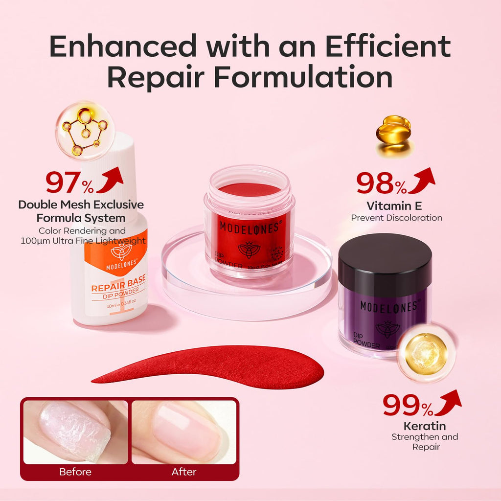 Modelones Dip Powder Nail Kit – 4 Colors with Liquid & Tools for At-Home Manicure