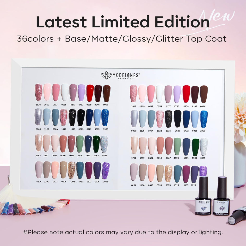 Modelones 40-Pcs Gel Nail Polish Set – 36 Colors + Base/Top Coats for DIY LED Manicure