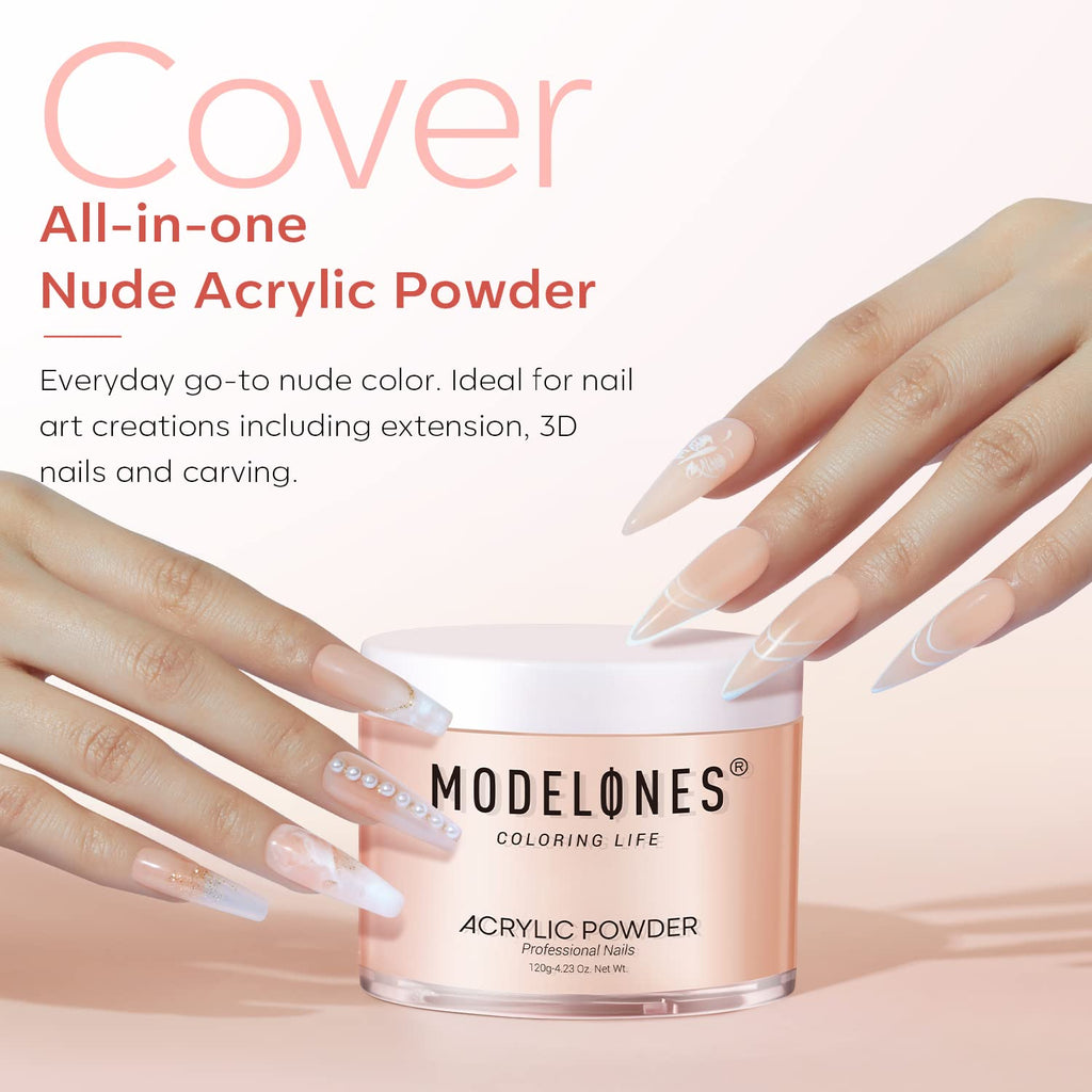 Modelones Acrylic Powder 120g Nude Blush – Large Capacity for 3D Nails & French