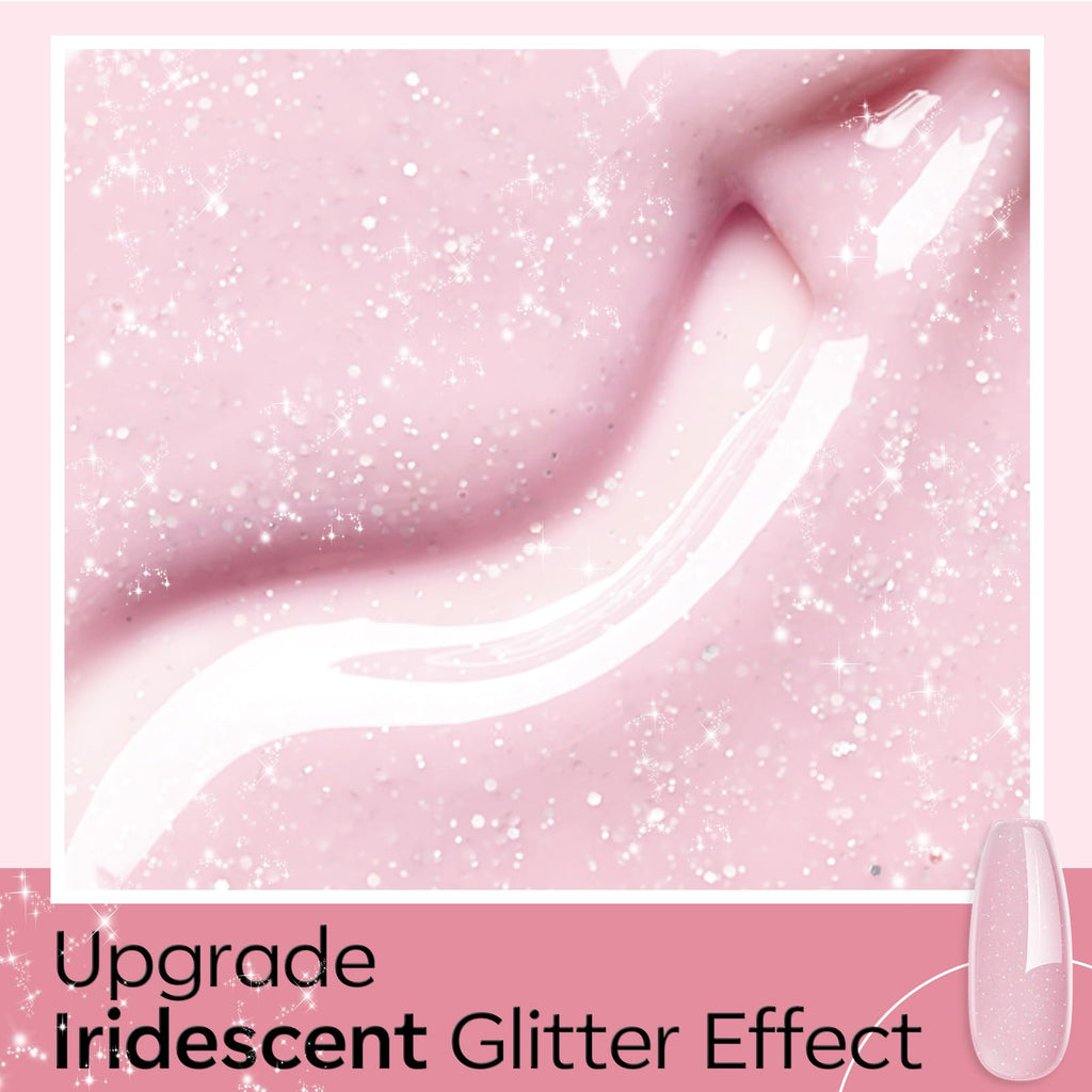Modelones Builder Nail Gel – 8-in-1 Nude Pink Glitter with Rainbow Iridescent Shine