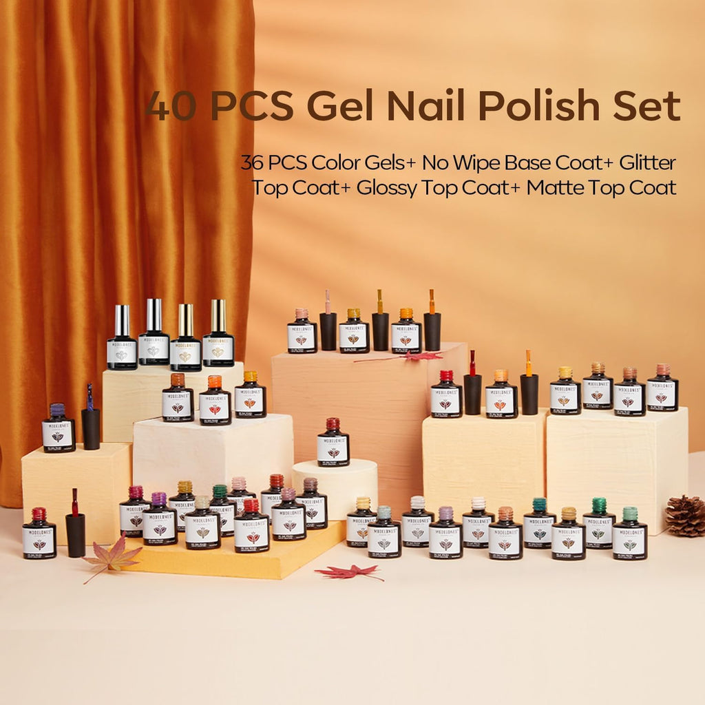 Modelones 40-Pcs Gel Nail Polish Set with Base Coat & 3 Top Coats – Vibrant Nude to Bright Colors