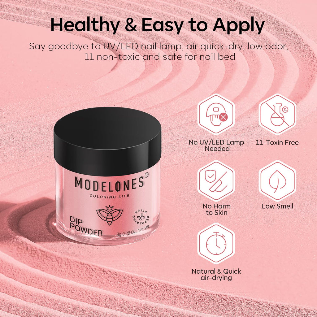 Modelones Dip Powder Nail Kit – 4 Colors + Liquid Set, No Lamp Needed, DIY French Manicure