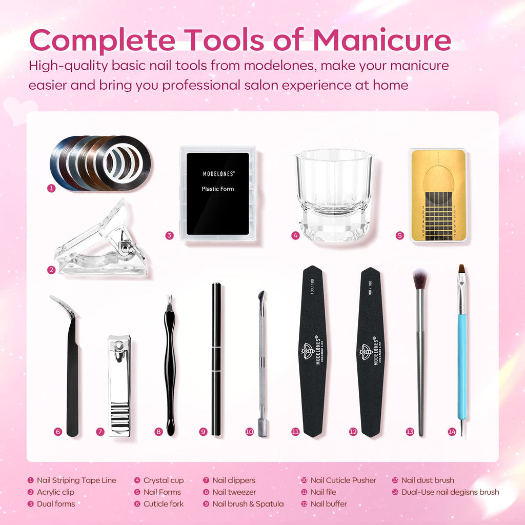 Modelones Poly Nail Gel Kit – 8 Rosy Pink Colors + 48W UV/LED Lamp
