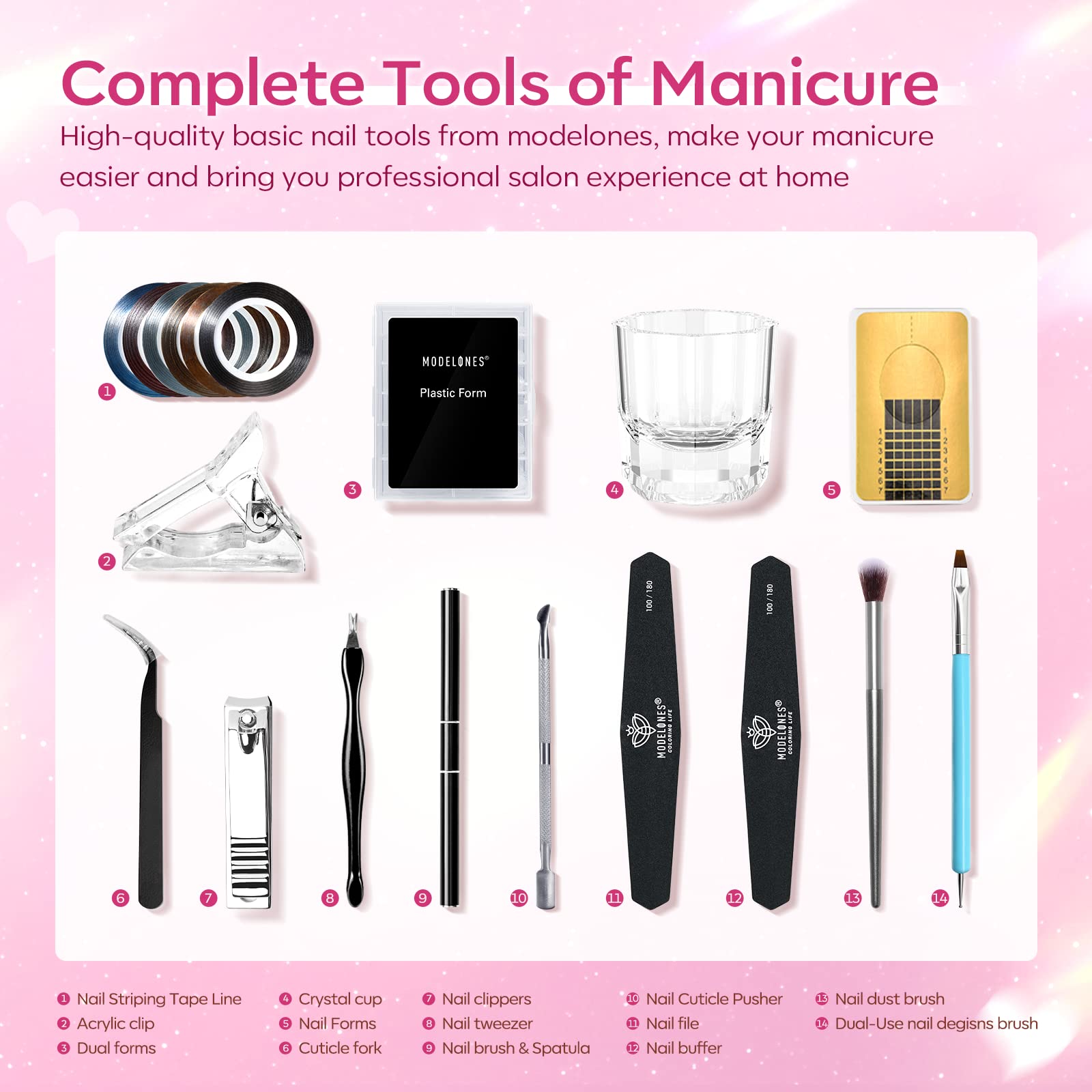 Modelones Poly Nail Gel Kit – 8 Rosy Pink Colors + 48W UV/LED Lamp