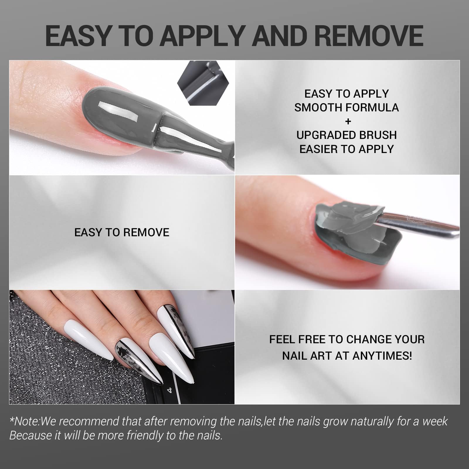 Modelones Grey Gel Nail Polish Set – 6 Colors (Winter Gray Tones) | Soak Off LED Kit