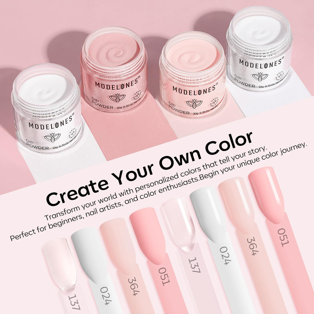 Modelones Dip Powder Nail Kit – 4 Colors + Liquid Set, No Lamp Needed, DIY French Manicure