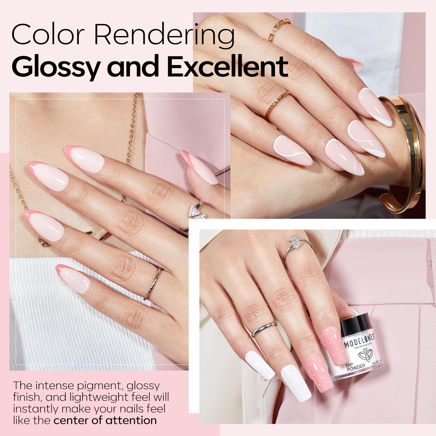 Modelones Dip Powder Nail Kit – 4 Colors + Liquid Set, No Lamp Needed, DIY French Manicure