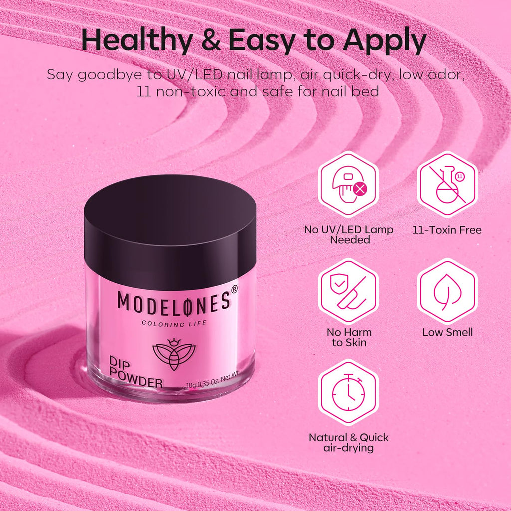 Modelones Dip Powder Nail Kit — 4 Colors Hot Pink, Red, Rose, Glitter Rose; No Lamp Needed