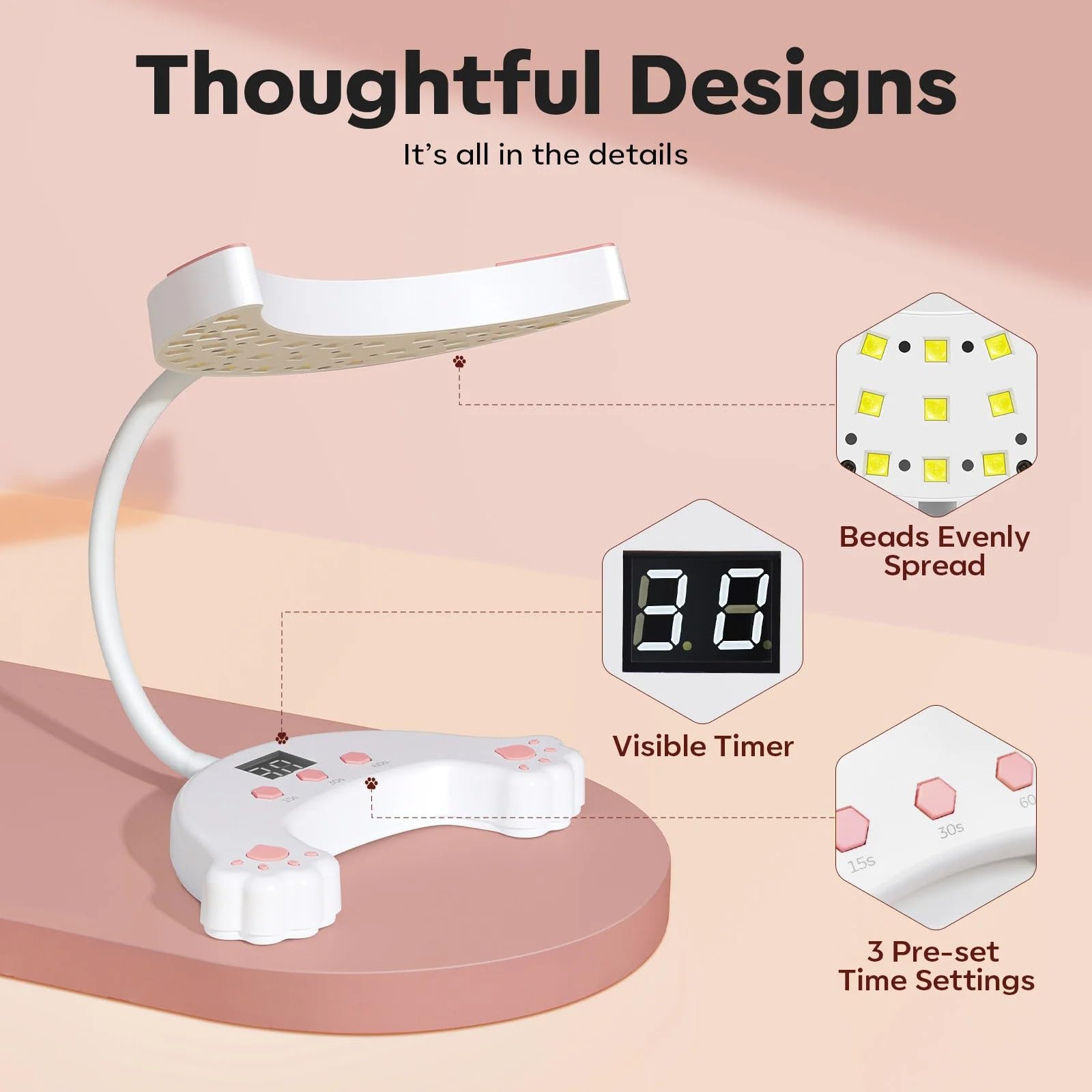 Modelones UV LED Nail Lamp with Gooseneck — 48W, 3 Timers, LCD Display, Fast Gel Curing