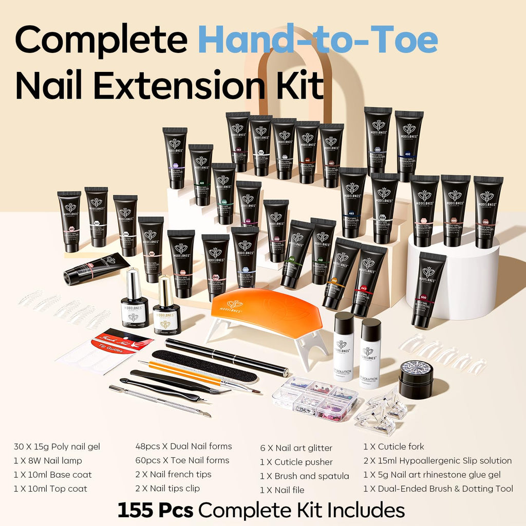 Modelones Hand to Toe Poly Nail Gel Kit — 30 Earthy Tones, Complete Extension Set