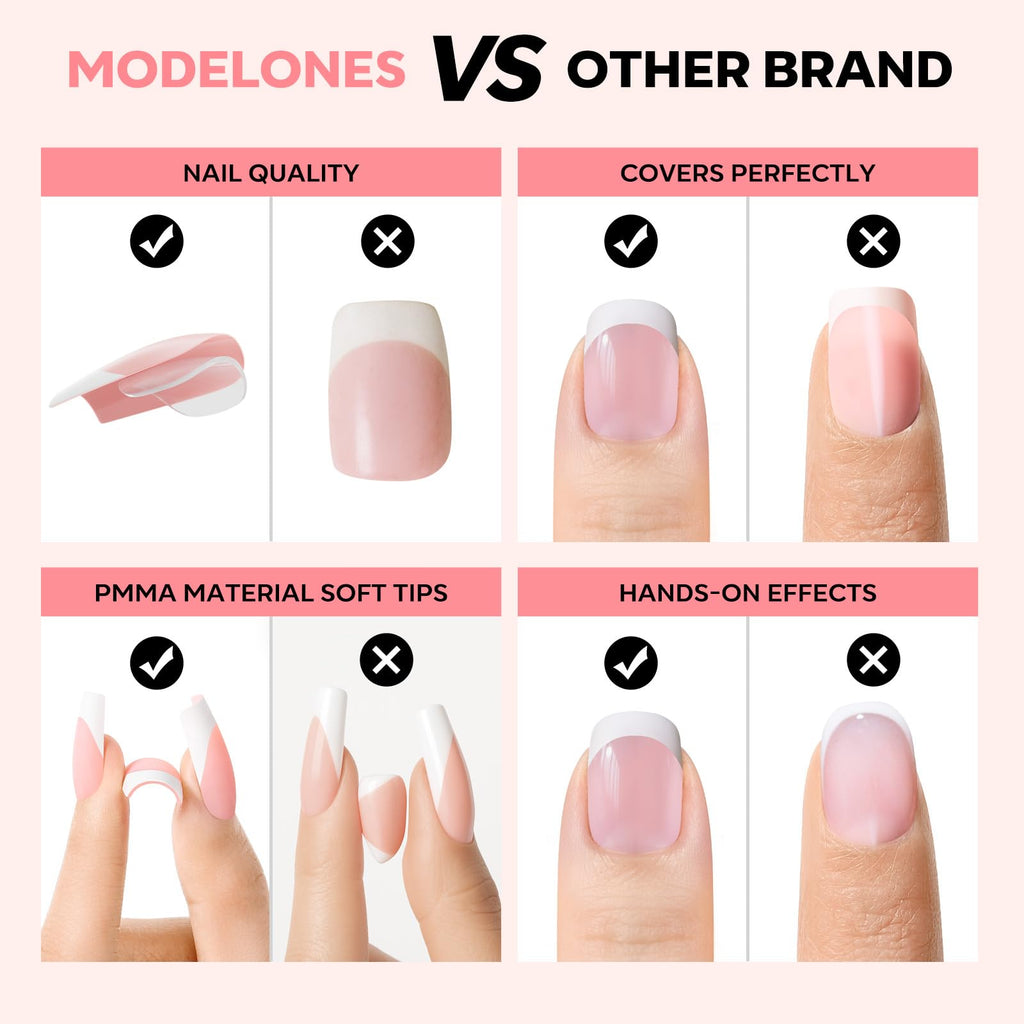 Modelones Gel Nail Kit with LED Light – 150 PCS Press-On Nails, Short Pink Square, 15 Sizes