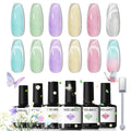 modelones Gel Nail Polish Set — 6 Colors for Spring 2026, Silver Cat Eye & Jelly Pastels