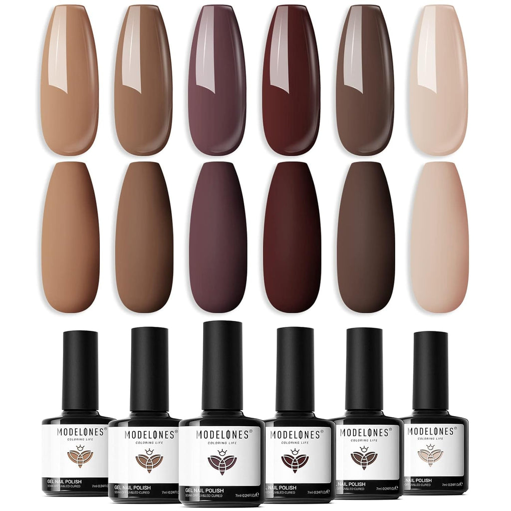 Modelones Gel Nail Polish Set – 6-Color Autumn & Winter Neutral Gel Polishes | Soak-Off