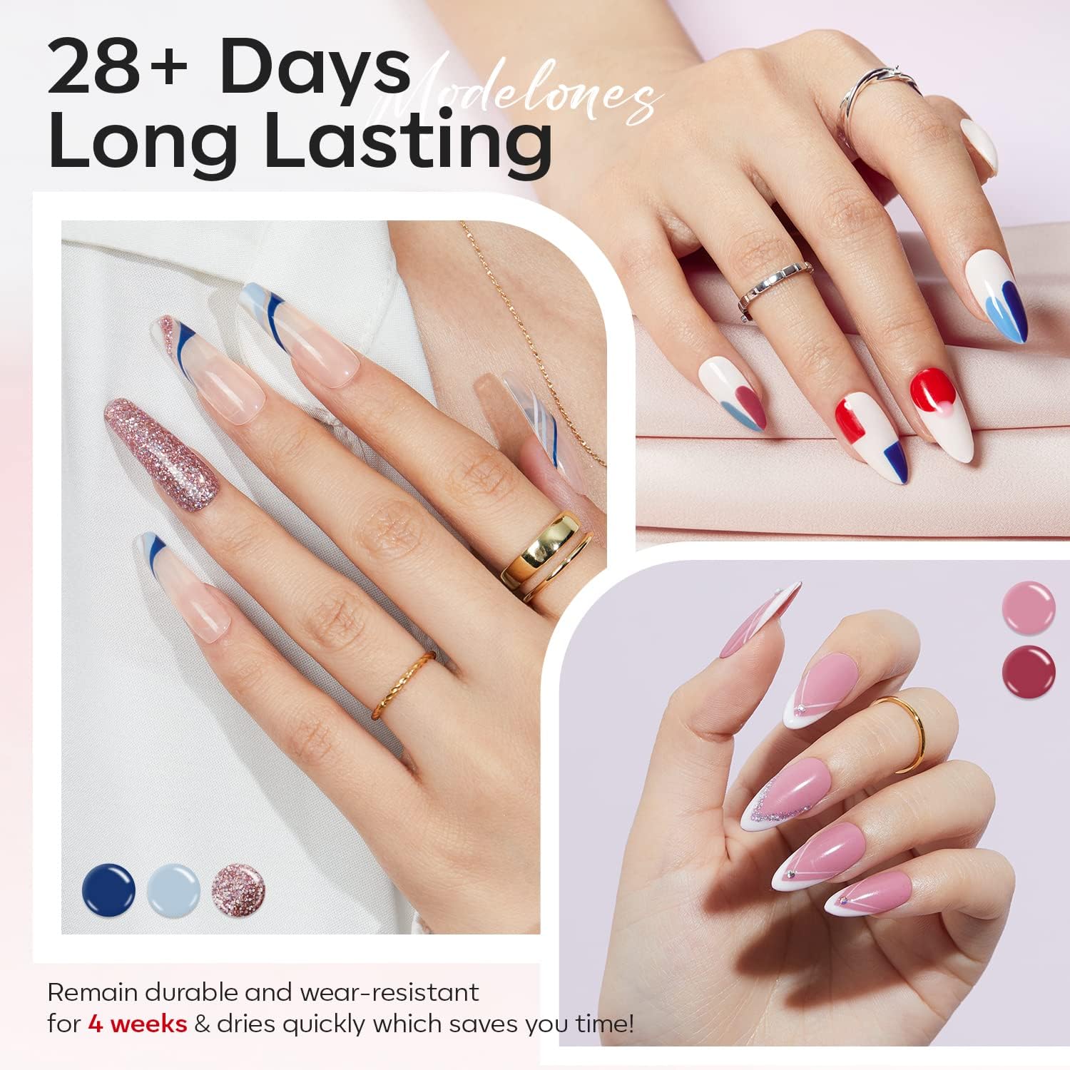 Modelones 40-Pcs Gel Nail Polish Set – 36 Colors + Base/Top Coats for DIY LED Manicure