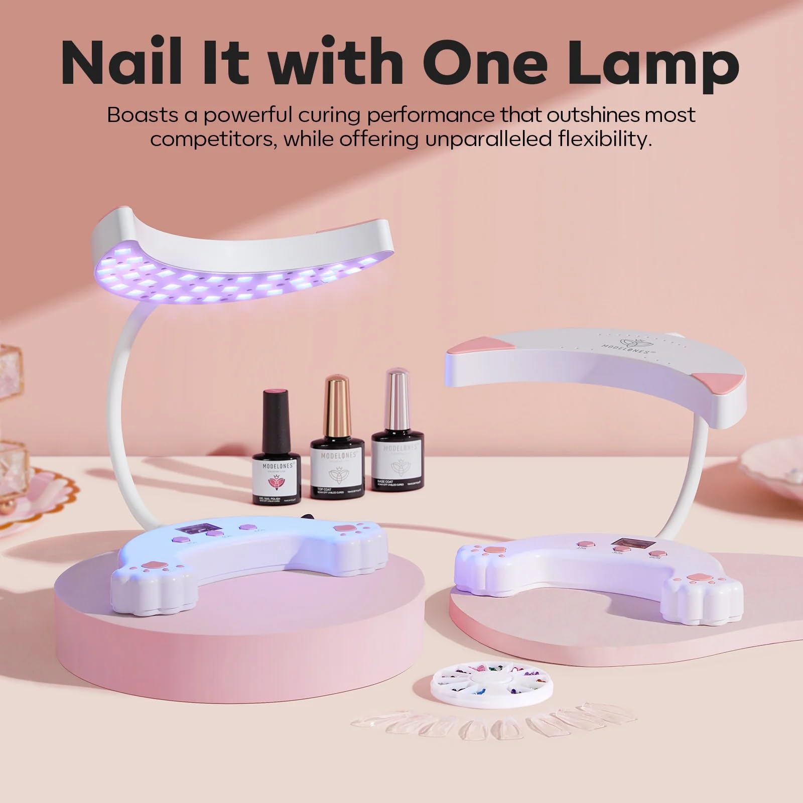 Modelones UV LED Nail Lamp with Gooseneck — 48W, 3 Timers, LCD Display, Fast Gel Curing