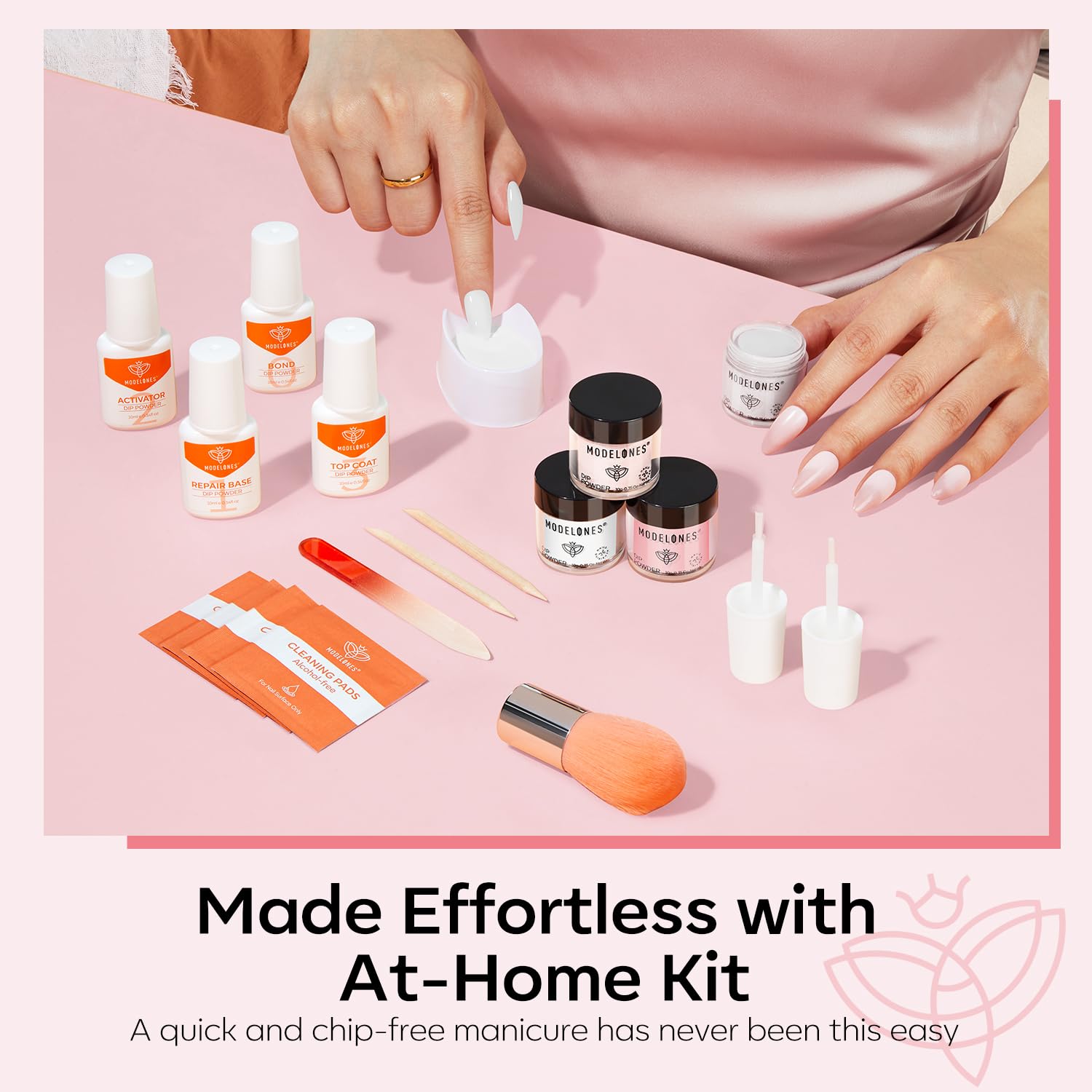 Modelones Dip Powder Nail Kit – 4 Colors + Liquid Set, No Lamp Needed, DIY French Manicure