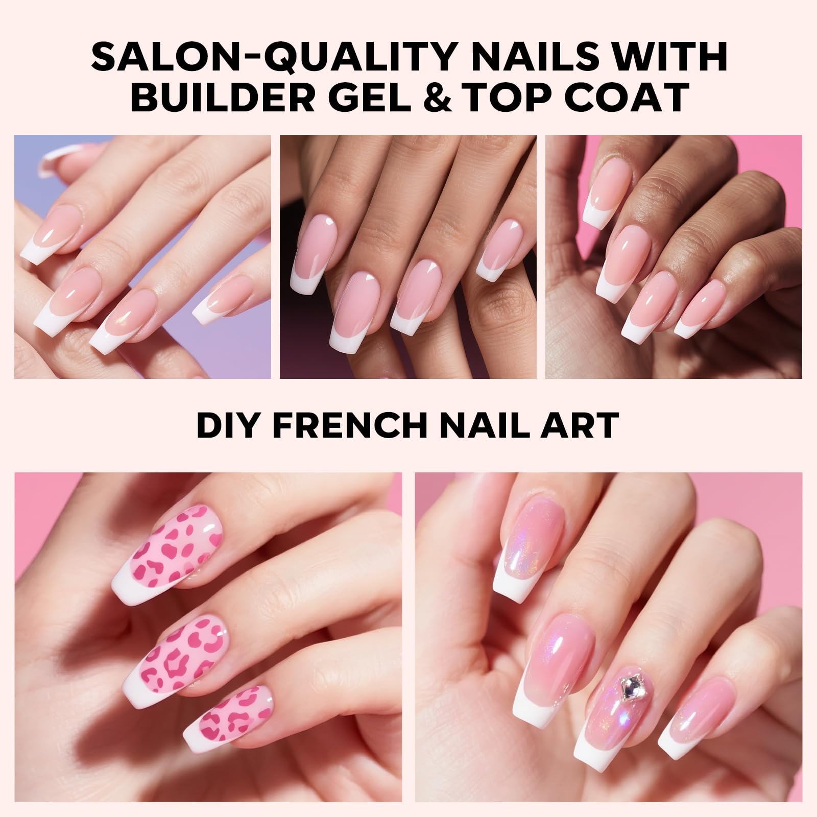 Modelones Gel Nail Kit with LED Light – 150 PCS Press-On Nails, Builder Gel, Glue, Top Coat, French Tip