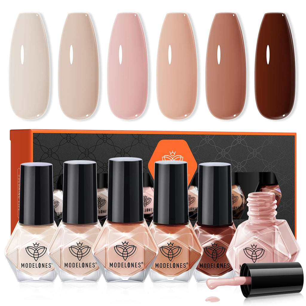 modelones Nail Polish Set – 6 Nude Tones, Quick-Dry Mini Polishes for Home Manicure