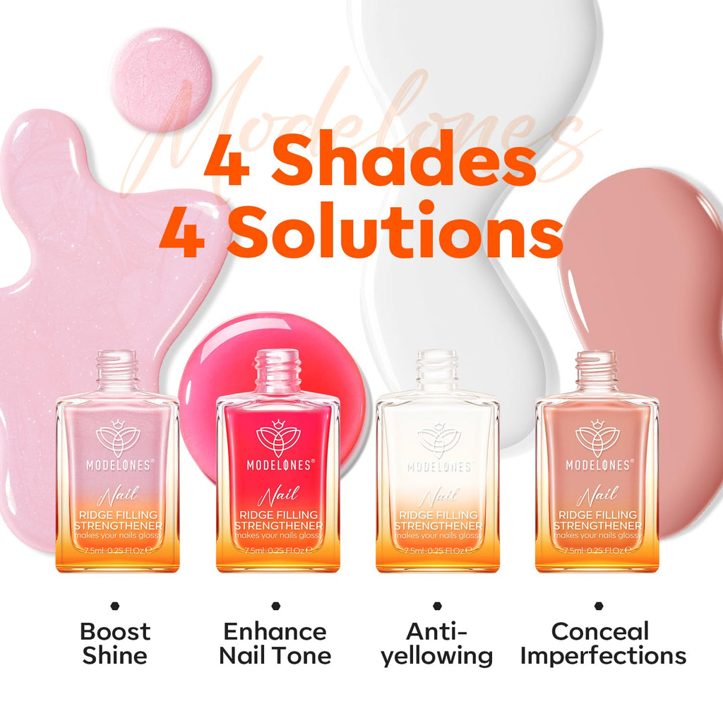 Modelones Nail Strengthener Kit – 4 Colorful 7.5ml Polishes for Damaged Nails | Safe 5-Free Formula