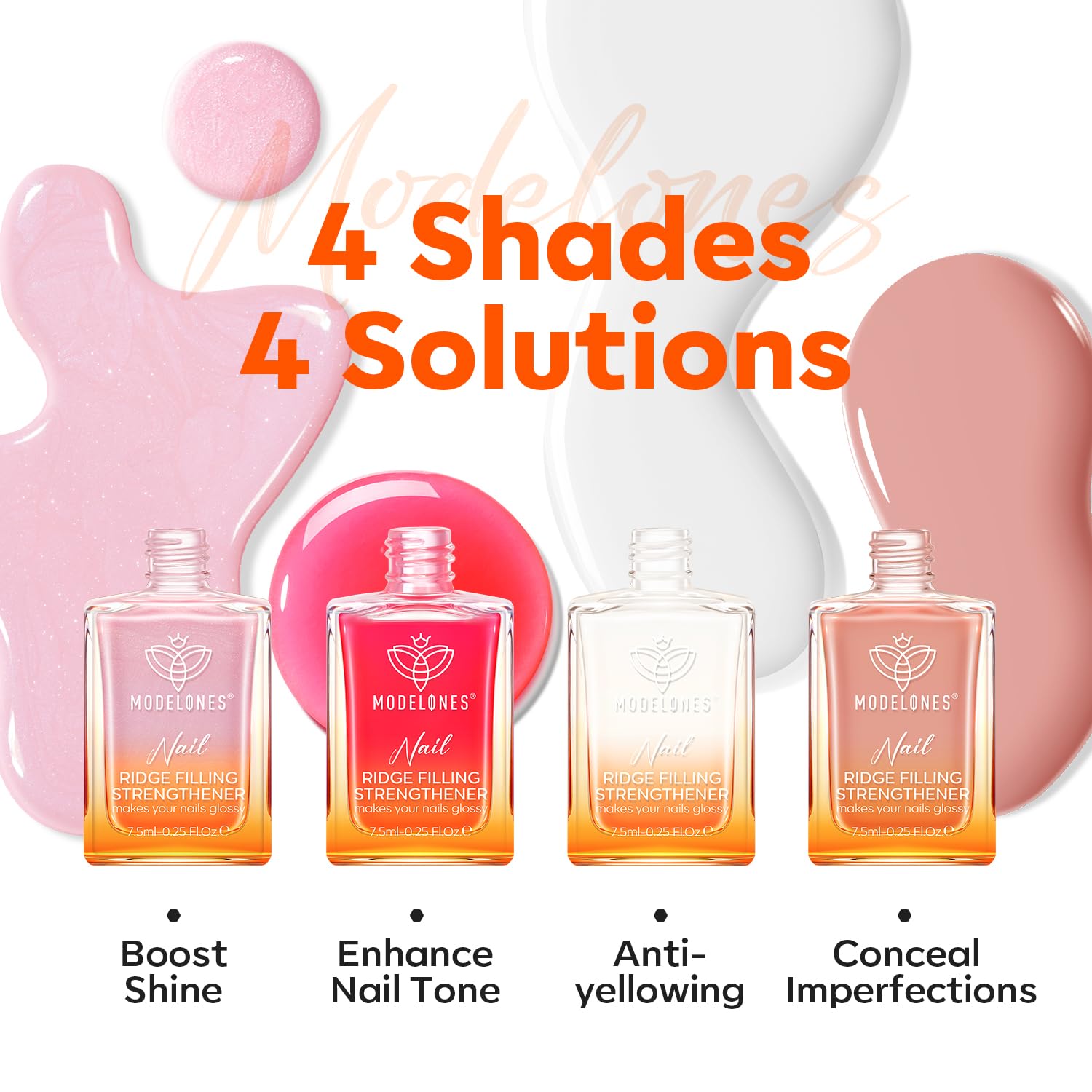 Modelones Nail Strengthener Kit – 4 Colorful 7.5ml Polishes for Damaged Nails | Safe 5-Free Formula