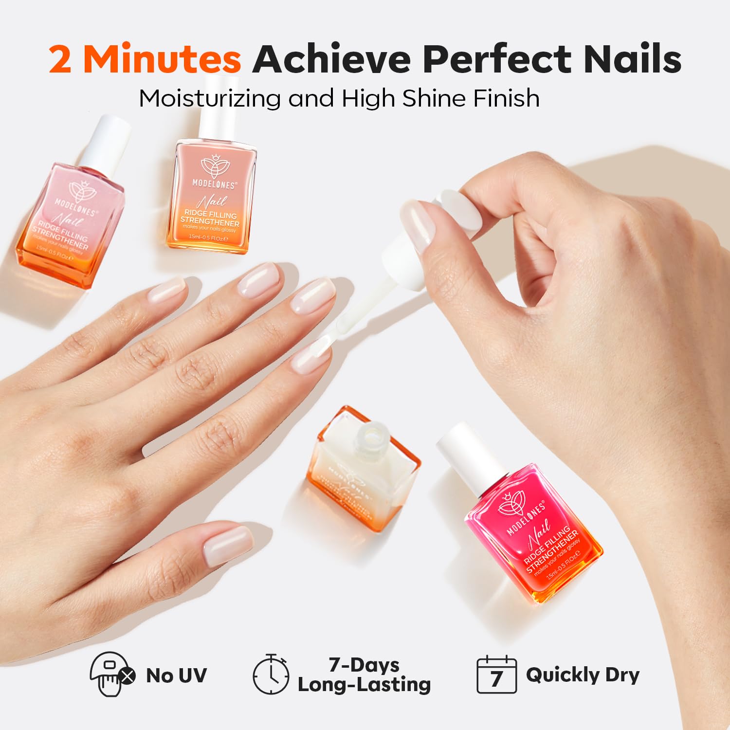 Modelones Nail Strengthener Kit – 4 Colorful 7.5ml Polishes for Damaged Nails | Safe 5-Free Formula