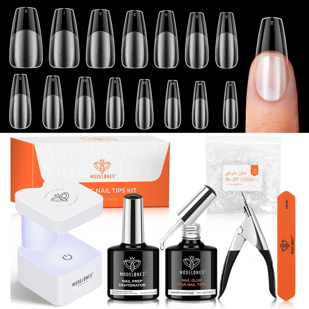 Modelones X Nail Gel Kit Medium Coffin – 510 PCS Nails, 9-in-One Glue, UV Lamp, Dehydrator, Clipper | DIY Home Salon