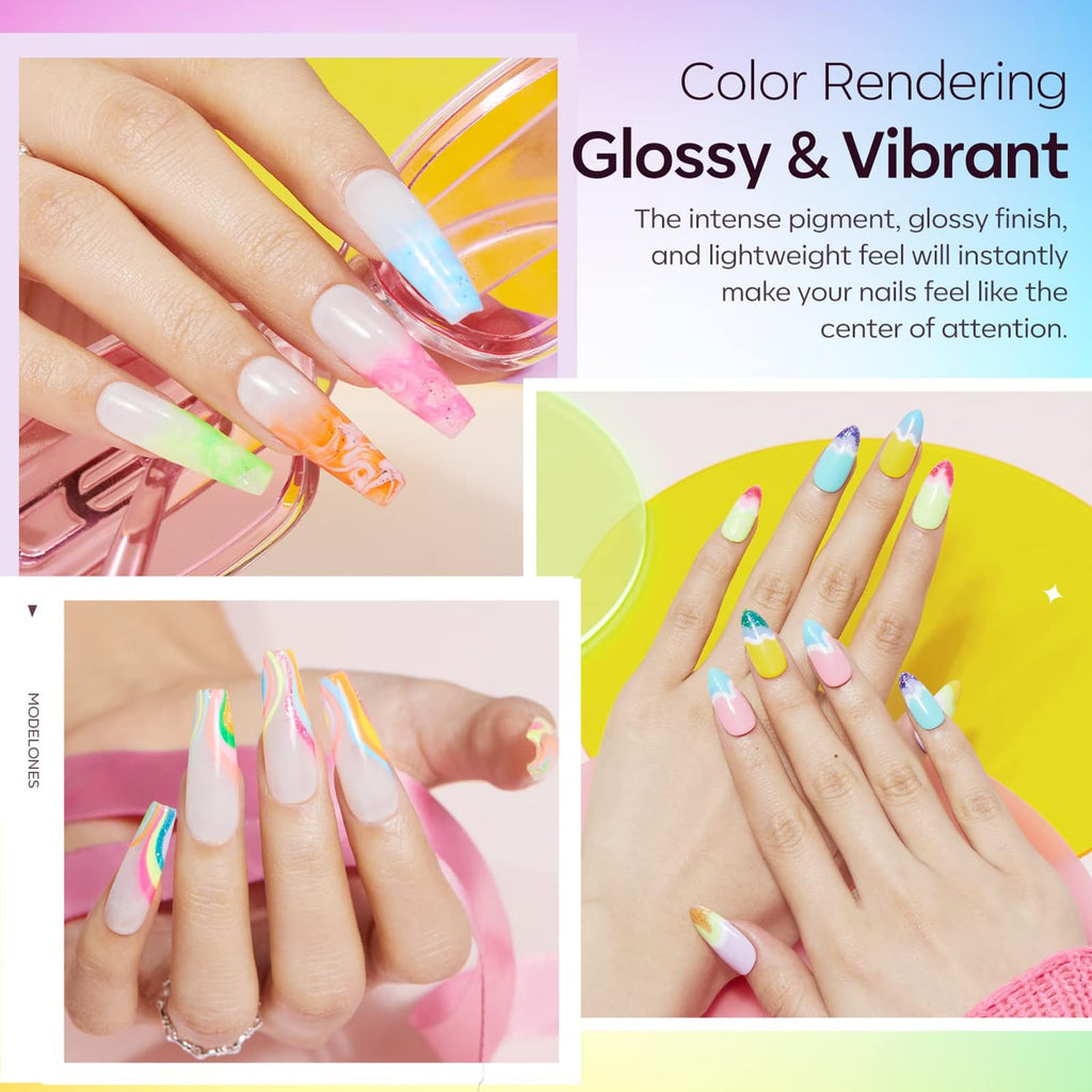 Modelones 40 Pcs Gel Nail Polish Set – 36 Neon Colors + 4 Coats (Base/Top), Soak-Off Gel Manicure