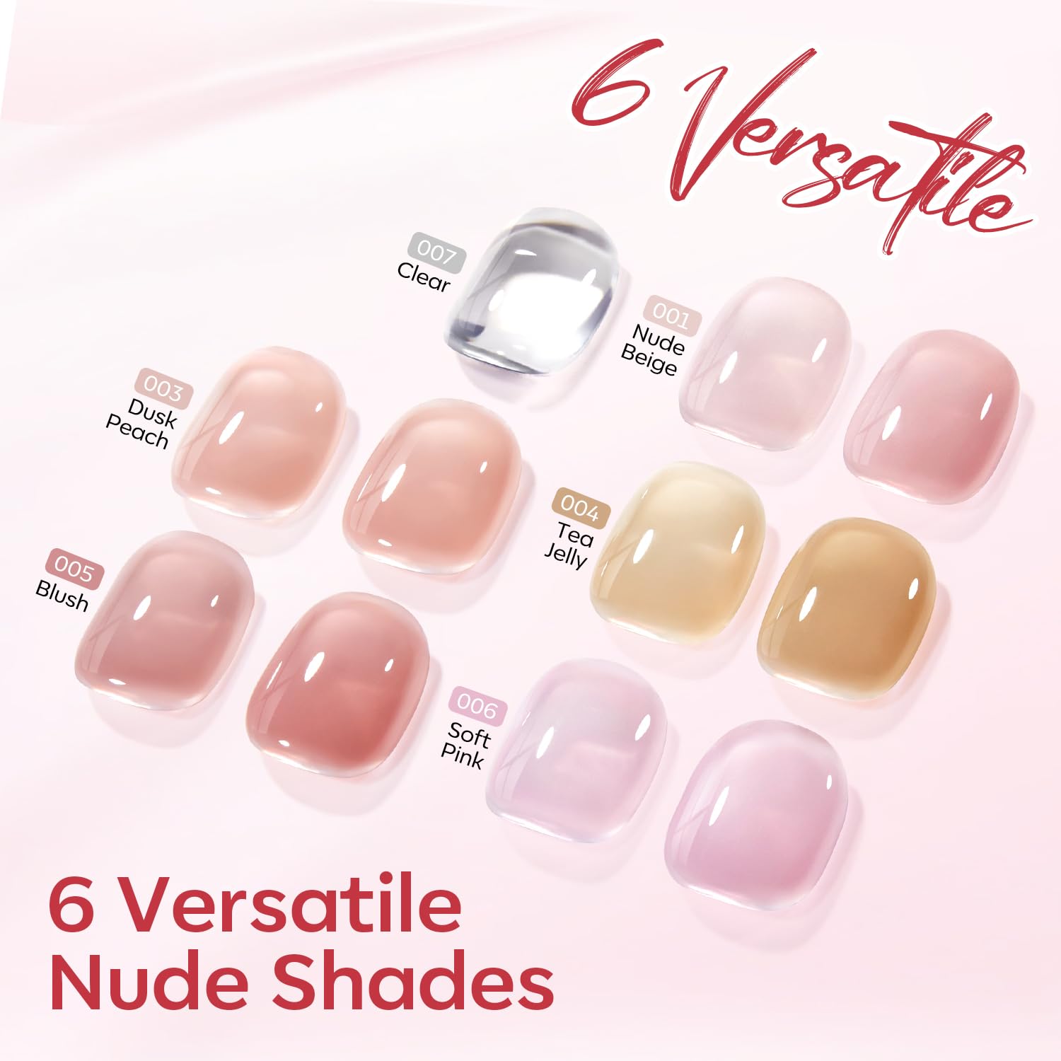 modelones Rubber Base Builder Nail Gel Polish — 6-in-1 Strengthener & Extension (6-Color Set)