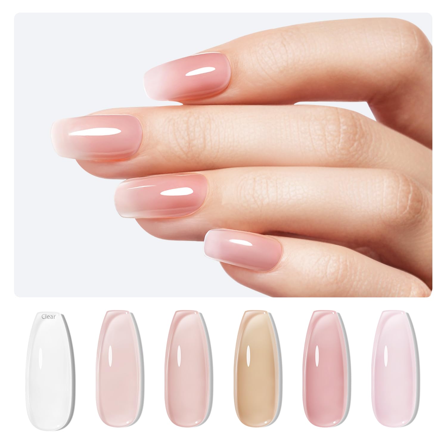 modelones Rubber Base Builder Nail Gel Polish — 6-in-1 Strengthener & Extension (6-Color Set)